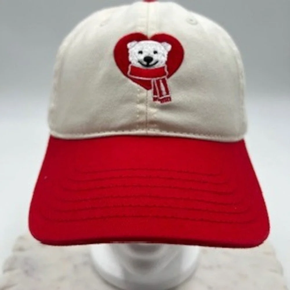 Coca-Cola Polar Bear Heart Embroidered Baseball Cap Cream Red Adjustable Hat